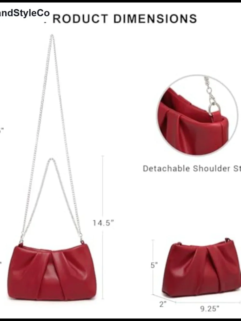 Elegant Pleated Evening Bag Vegan Leather Clutch with 2 Detachable Chain Straps